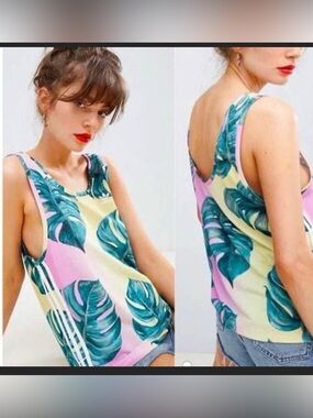 Adidas Farm Rio tropical workout gym Tank Top pink green hawaiian S M